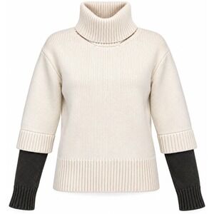 MONSE 100% Wool Turtleneck Sweater Size S Ivory Dark Olive Made in Italy